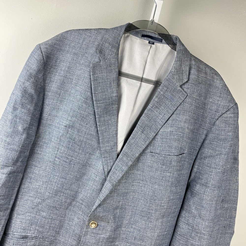 Jos. A. Bank 1905 Mens 48L Linen Blazer Sport Coat Suit Jacket Blue Herringbone